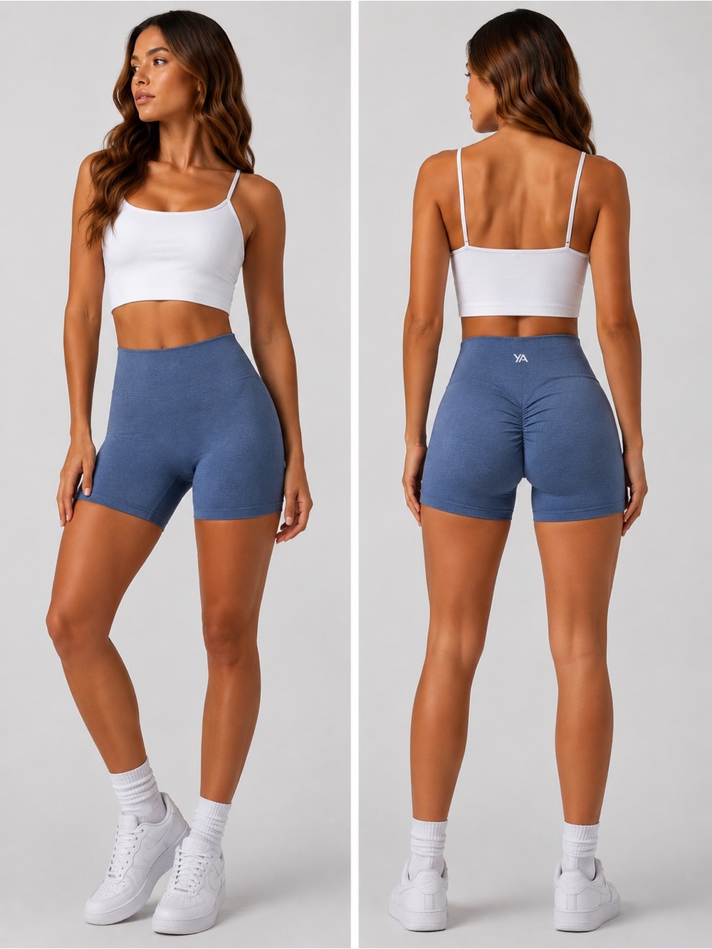 YoungLA High-Waist Bike Shorts - Steel Blue